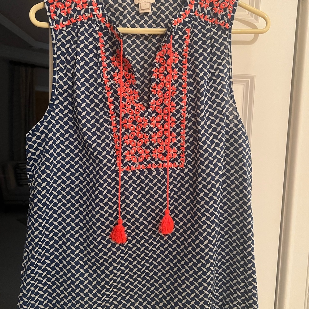 J. Crew Blue and Pink Patterned Blouse